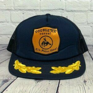 Vintage Hat Cap Snapback Navy Blue Double KK Corral Hotel Trucker Mesh Leaf Mesh
